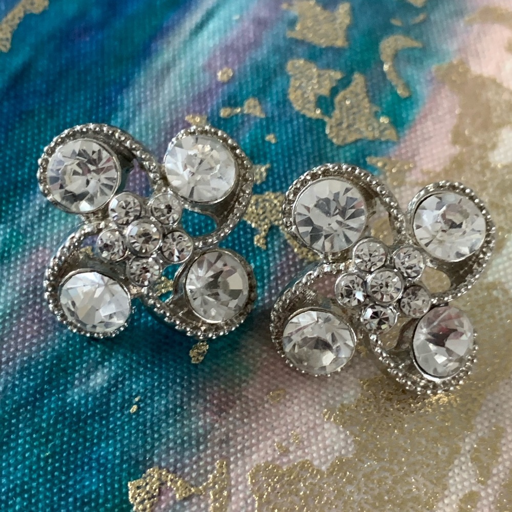 Vintage beveled glass silver pierced earrings